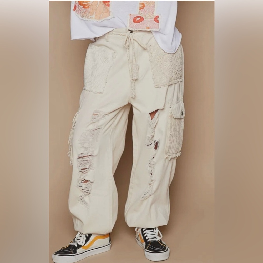 Cream Distressed Cargo Pants by POL hoodie and photo also listed in my closet - Picture 4 of 15